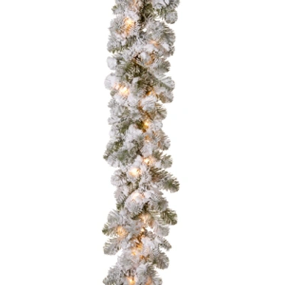 National Tree Company 9' X 12" Feel Real Snowy Camden Garland With 50 Clear Lights In Green