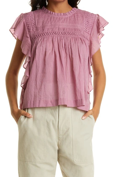 Isabel Marant Étoile Layona Pleated Yoke Cotton Top In Pink