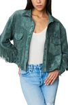 Blanknyc Faux Suede Fringe Jacket In Olive Branch