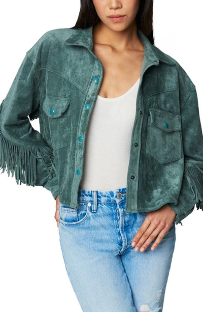 Blanknyc Faux Suede Fringe Jacket In Olive Branch
