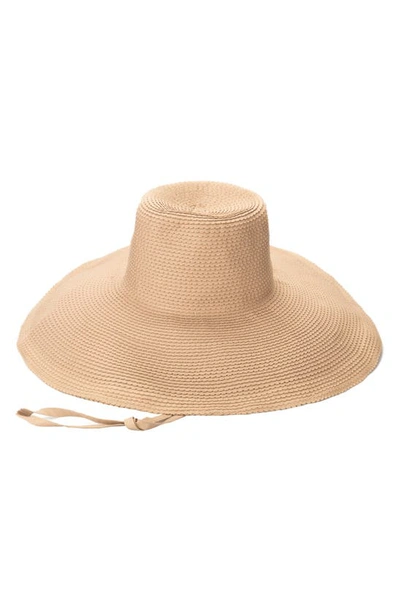 San Diego Hat Foldable Wide Brim Ribbon Sun Hat In Tan
