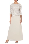 Alex Evenings Sequin Lace & Chiffon Gown In Taupe