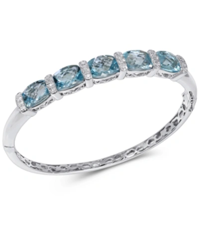 Macy's Blue Topaz (14 Ct. T.w.) & Diamond (1/8 Ct. T.w.) Bangle Bracelet In Sterling Silver