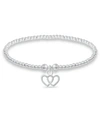Macy's Bead Double Heart Charm Bracelet In Silver Plate In Silver