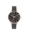 American Exchange Women's Genuine Diamond Rose Gold-tone Accents Black Metal Strap Analog Watch 33.5mm In Black