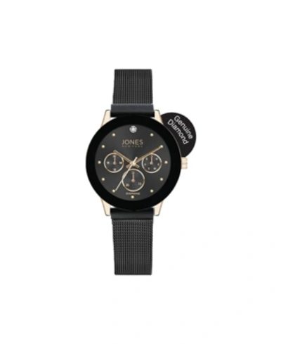 American Exchange Women's Genuine Diamond Mock Chronograph Black Dial Gold-tone Case And Mesh Strap Analog Watch 30mm