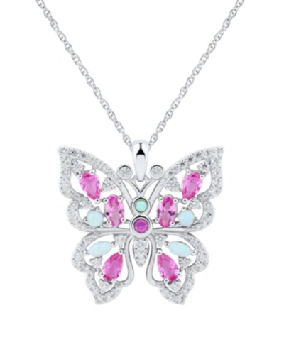Macy's Multi-gemstone (1-1/2 Ct. T.w.) & Cubic Zirconia Butterfly 18" Pendant Necklace In Sterling Silver