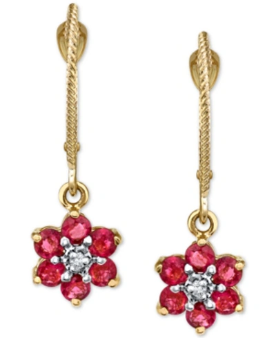 Macy's Ruby (1-1/5 Ct. T.w.) & Diamond Accent Floral Drop Earrings In 14k Gold In Red