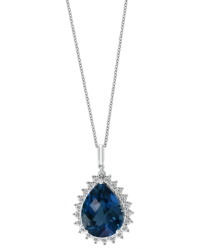 Effy Collection Effy London Blue Topaz (12-7/8 Ct. T.w.) & Diamond (1/5 Ct. T.w.) 18" Pendant Necklace In 14k White