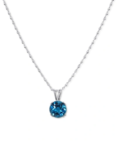 Macy's Gemstone Solitaire Pendant Necklace In 14k Gold, 16" + 2" Extender In Blue Topaz