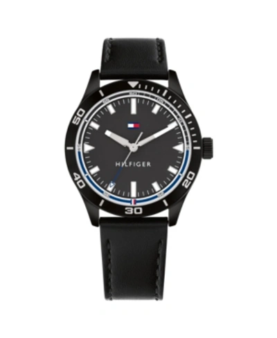 Tommy Hilfiger Men's Black Leather Strap Watch 38mm In Blue