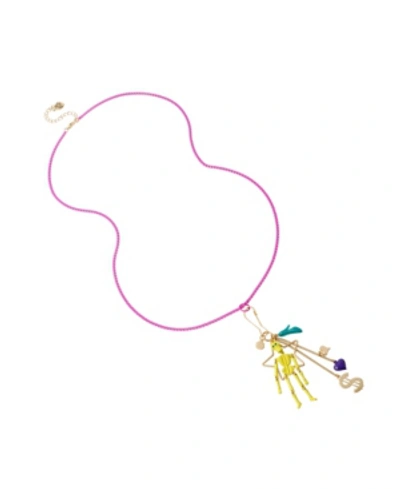 Betsey Johnson Skeleton Mixed Charm Pendant Long Necklace In Multi