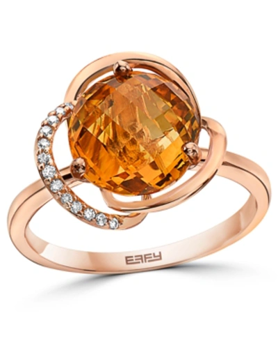 Effy Collection Effy Citrine (3-1/6 Ct. T.w.) & Diamond (1/20 Ct. T.w.) Statement Ring In 14k Rose Gold