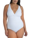 La Blanca Plus Island Goddess Plus Cross Back Mio Tummy Control Removeable Cups One-piece Swimsuit In White