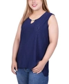 NY COLLECTION PLUS SIZE SLEEVELESS KNIT EYELET TOP WITH HARDWARE