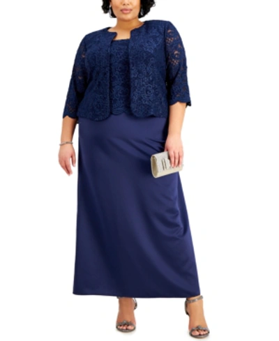 Alex Evenings Plus Size Lace Dress & Jacket In Blue