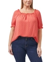 Cece Plus Size Puff Sleeve Clip Dot Blouse In Bay Coral