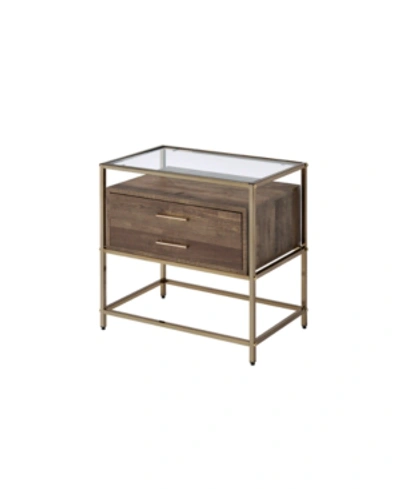 Acme Furniture Knave Accent Table In Walnut And Champagne Finish