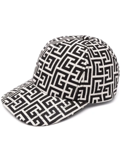 Balmain Monogram Print Baseball Hat In Black