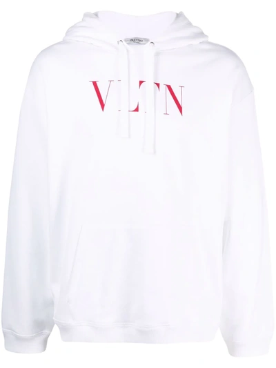 Valentino “vltn”印花棉质平纹针织连帽卫衣 In White