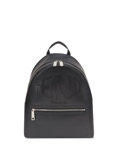 Fendi Warped-logo Leather Backpack In Black