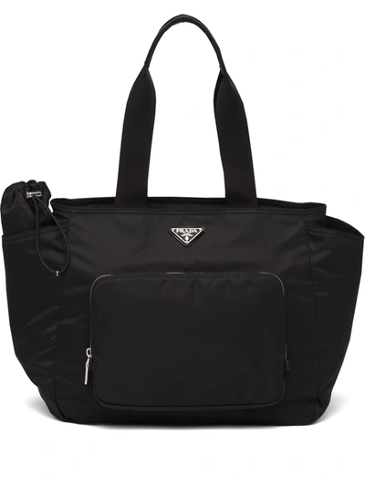 Prada Enamel Logo Plaque Changing Bag In Black
