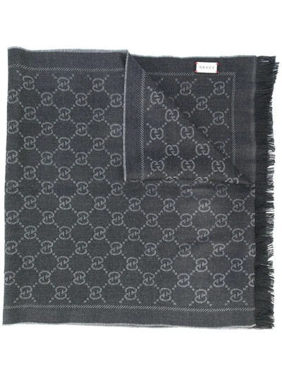 Gucci All-over Gg-logo Print Scarf In Grey