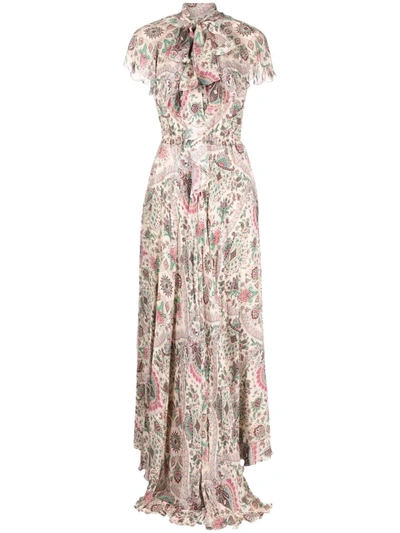 Etro Silk Floral Paisley Floral Maxi Dress Cap Sleeve V Neck In White