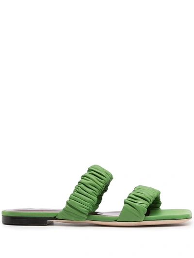 Staud Maya Ruched-strap Sandals In Green