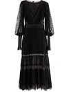 Tadashi Shoji Lace Pintuck Long Sleeve Midi Cocktail Dress In Black Nude