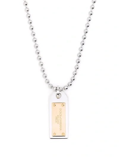 Dolce & Gabbana Two-tone Military Dog Tag Necklace In Silver