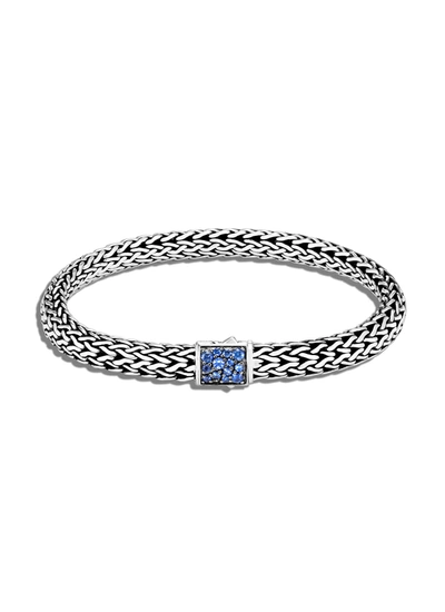 John Hardy Sterling Silver Classic Chain Black & Blue Sapphire Reversible Bracelet In Blue/silver