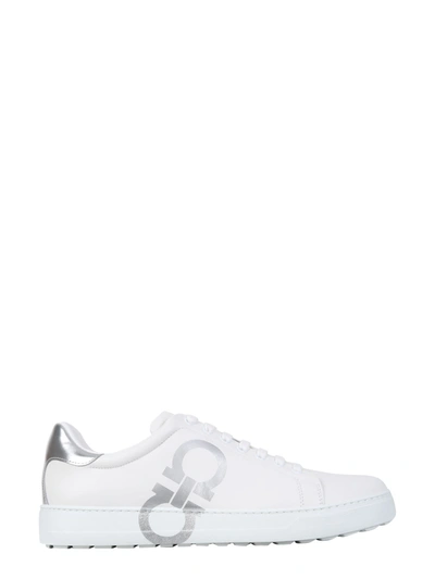 Ferragamo Gancini-print Lace-up Sneakers In White