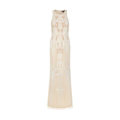 Aidan Mattox Fully Beaded Sleeveless Gown In Champagne Ivory