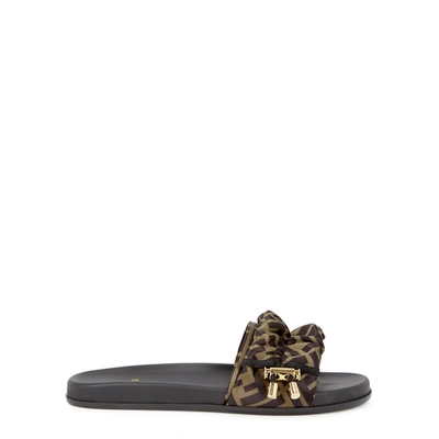 Fendi Black Brown Ff Vertigo Satin Slides In Brown Black