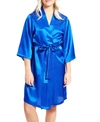 Icollection Plus Size Marina Lux Satin Robe Lingerie In Royal Blue