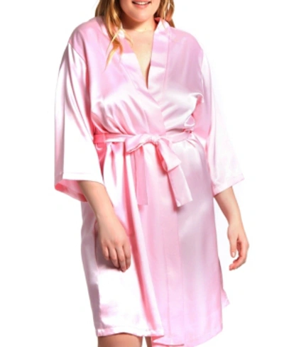 Icollection Plus Size Marina Lux Satin Robe Lingerie In Pink