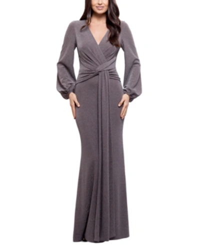 Betsy & Adam Joyce Metallic Knit Gown In Taupe,silver