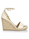 Valentino Garavani Rockstud Double Leather Espadrille Wedge Sandals In Light Ivory