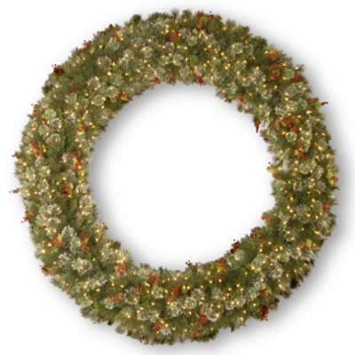 National Tree Company 72 Wintry Pine Wreath With Cones, Red Berries & Snowflakes With 400 Clear Lights In Green
