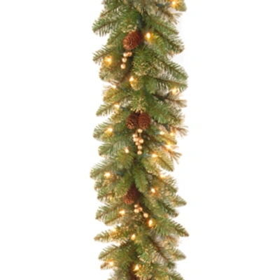 National Tree Company 9' X 10" Glittery Pine Garland With 100 Clear Lights In Green