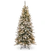 National Tree Company National Tree 7.5' Snowy Mountain Pine Slim Hinged Tree With 500 Clear Lights In Green