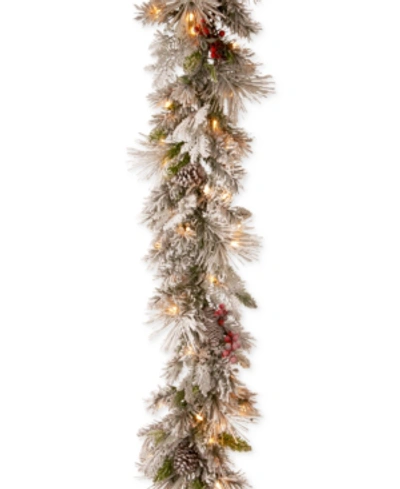 National Tree Company 9' Snowy Bedford Pine Garland With 70 Warm White Led Lights In Green