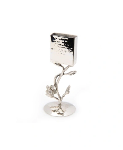 Classic Touch Havdalah Candle Holder With Jeweled Flower In Silver - Tone