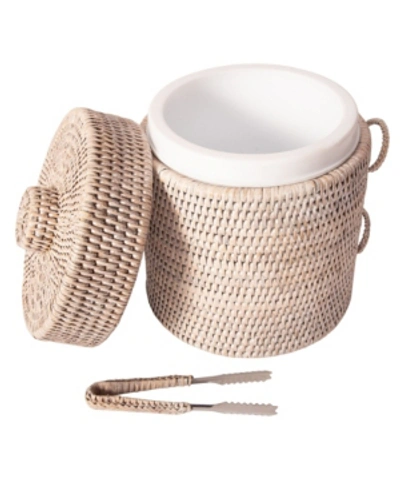 Artifacts Trading Company Artifacts Rattan Ice Bucket With Tongs In Open White