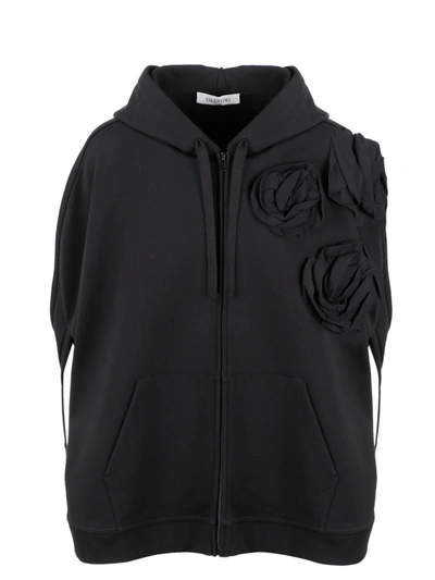 Valentino Rose Blossom Logo Hoodie In Black