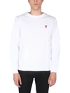 Ami Alexandre Mattiussi Ami Logo Embroidered Crewneck Sweatshirt In Bianco
