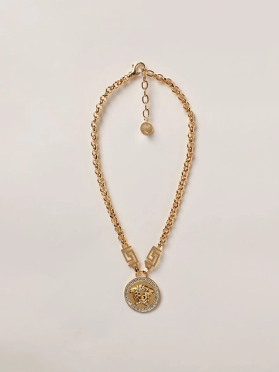 Versace Icon Medusa Crystal Necklace In Gold Multi