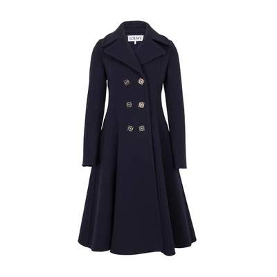 Loewe Wool & Cashmere Double Breasted Coat In Blue