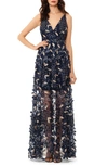 XSCAPE 3D FLORAL V-NECK GOWN,2234X